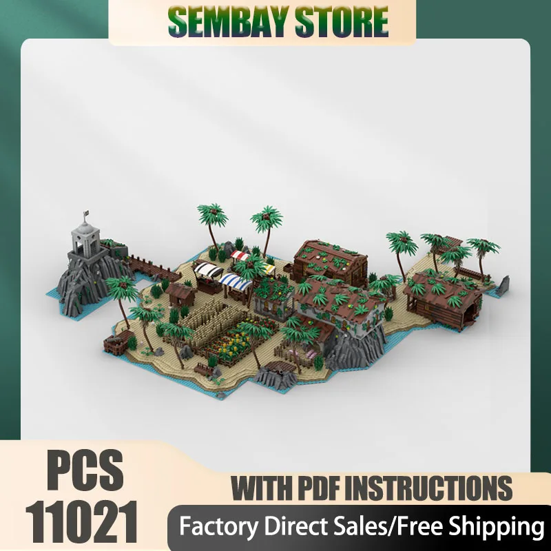 Moc ビルディングブロック モジュール式海賊島湾 - ビーチアイランド拡張テクノロジーブロック クリスマス DIY おもちゃ 建設ギフト