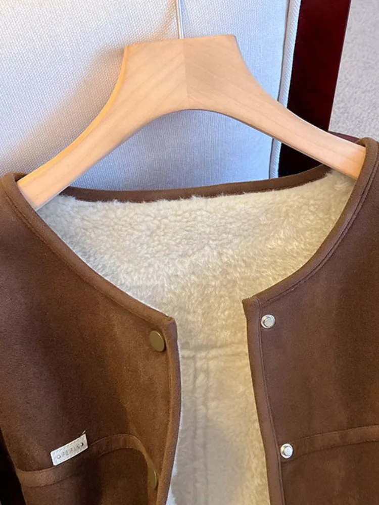 Ladies' Warm Lamb Fur Jaet Self-Kee Sle ort Suede Autumn Winter Coat Fem Small Size Original Design Loose Fit