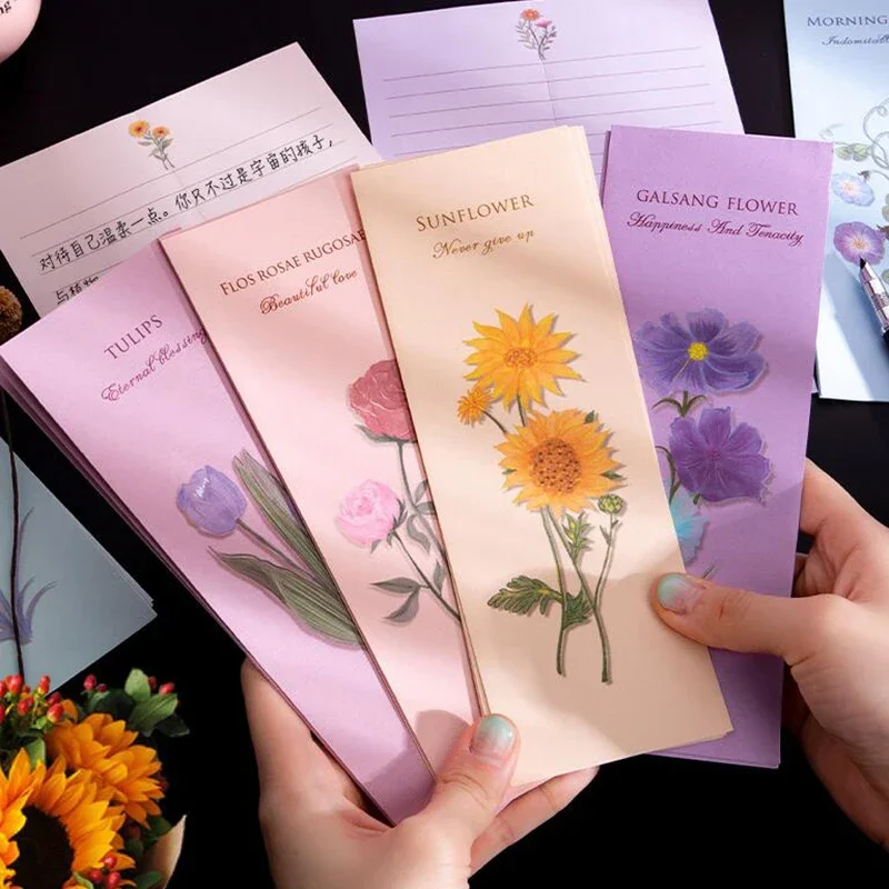 6pcs/pack Cute Sunflowers Tulip Rose Envelopes Writing Paper Letter Pads Cover for Wedding Party Invitation Korean Stationary