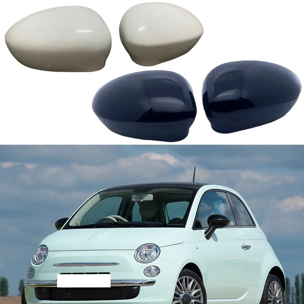 2PCS Car Side Rearview Wing Mirror Cover For Fiat 500 500C GRANDE PUNTO 595 ABARTH 695 2007-2023 Replacement Caps Trim