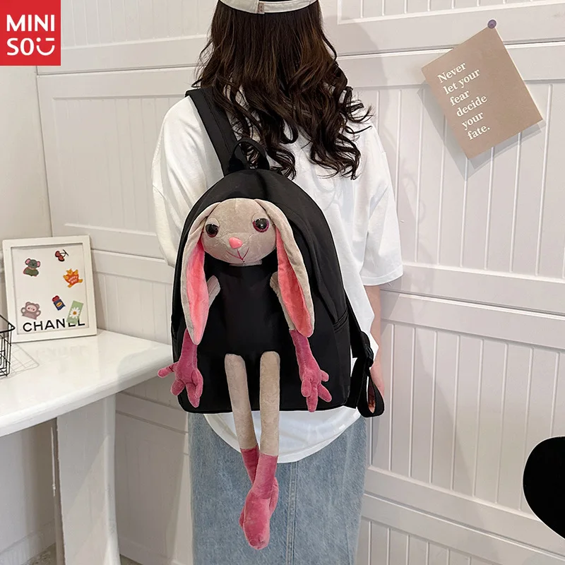 

Miniso Cute Rabbit Backpack with Big Ears, Ugly-Cute Bookbag for School Girls, Travel Rucksack