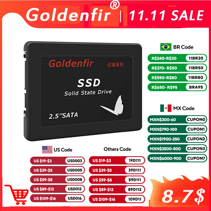 Жесткий диск Goldenfir SSD 128 ГБ, 256 ГБ, 512 ГБ, более быстрый, затем жесткий диск HD для настольного ноутбука, SSD 2,5 дюйма