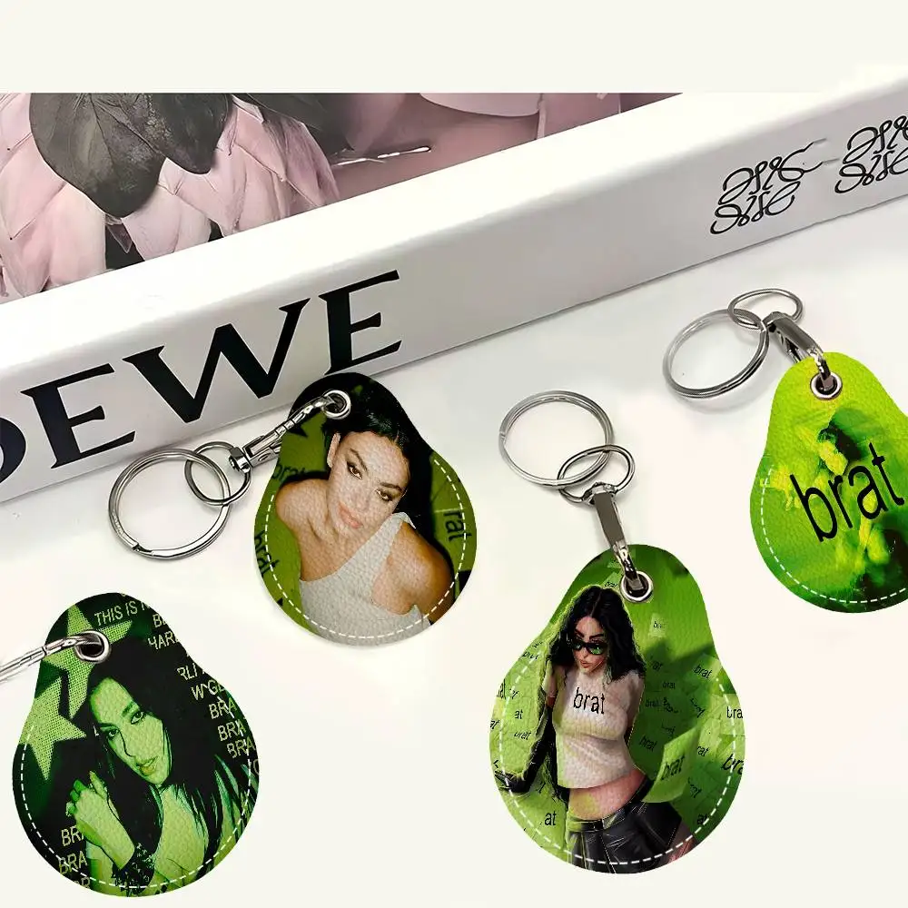European and American Charli XCX Keyring Leather Access Card Holder Keychain Community Water Drop Proximity Card Protective Case