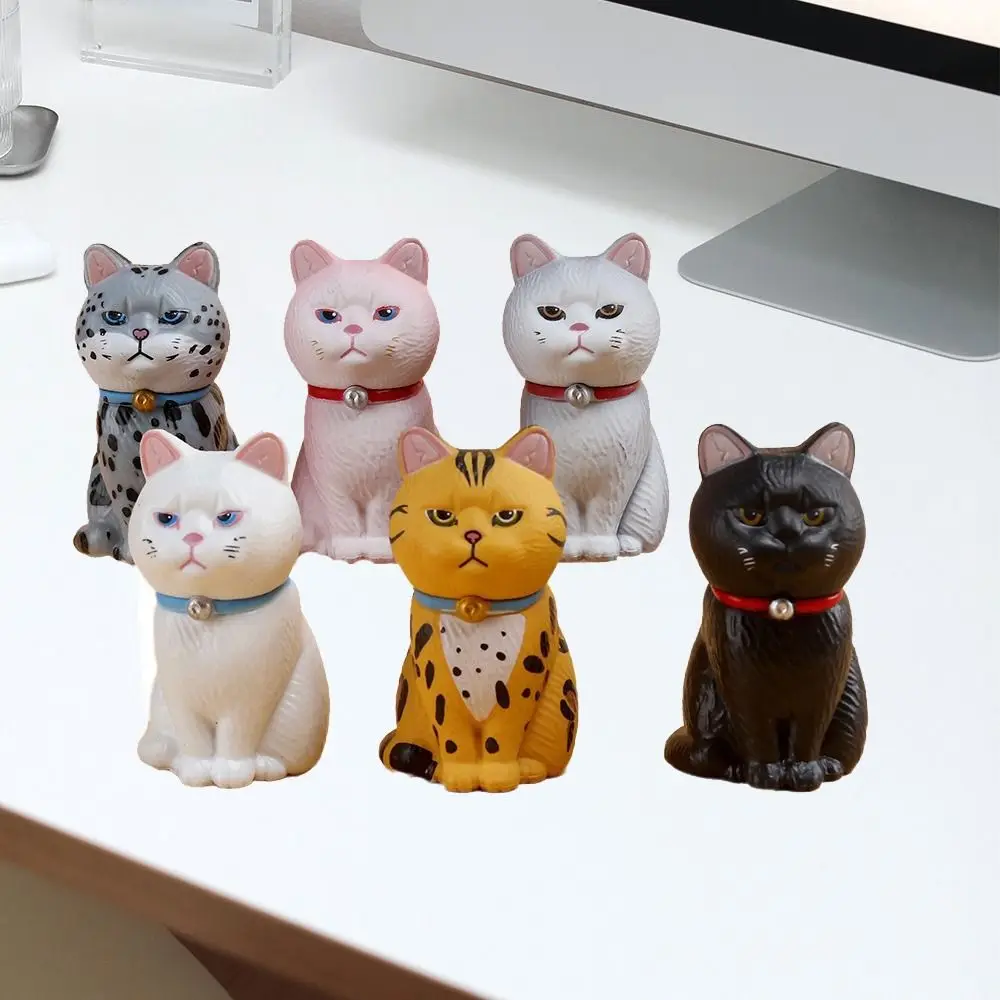 Fashion PVC Statue Simulated Cat Model Doll Small Bell Mini Sitting Cat Figure Creative Cartoon Mini Cat Ornament Desktop Decor
