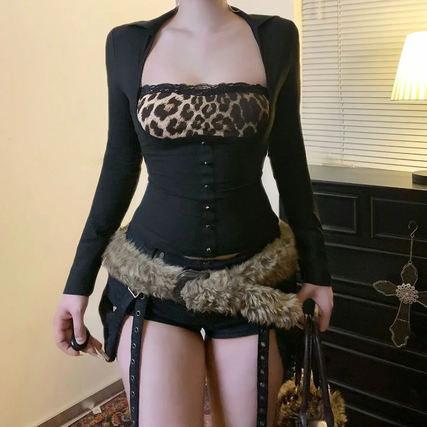 

Ретро леопардовая футболка с принтом в стиле пэчворк, футболки с длинными рукавами, готические футболки с графическим рисунком, винтажная одежда в стиле гранж, Ropa Mujer