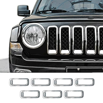 กระจังหน้าแหวนย่างแทรกสําหรับ-Jeep Patriot 2011-2016 อุปกรณ์เสริม,Chrome กรอบชุด 7PCS