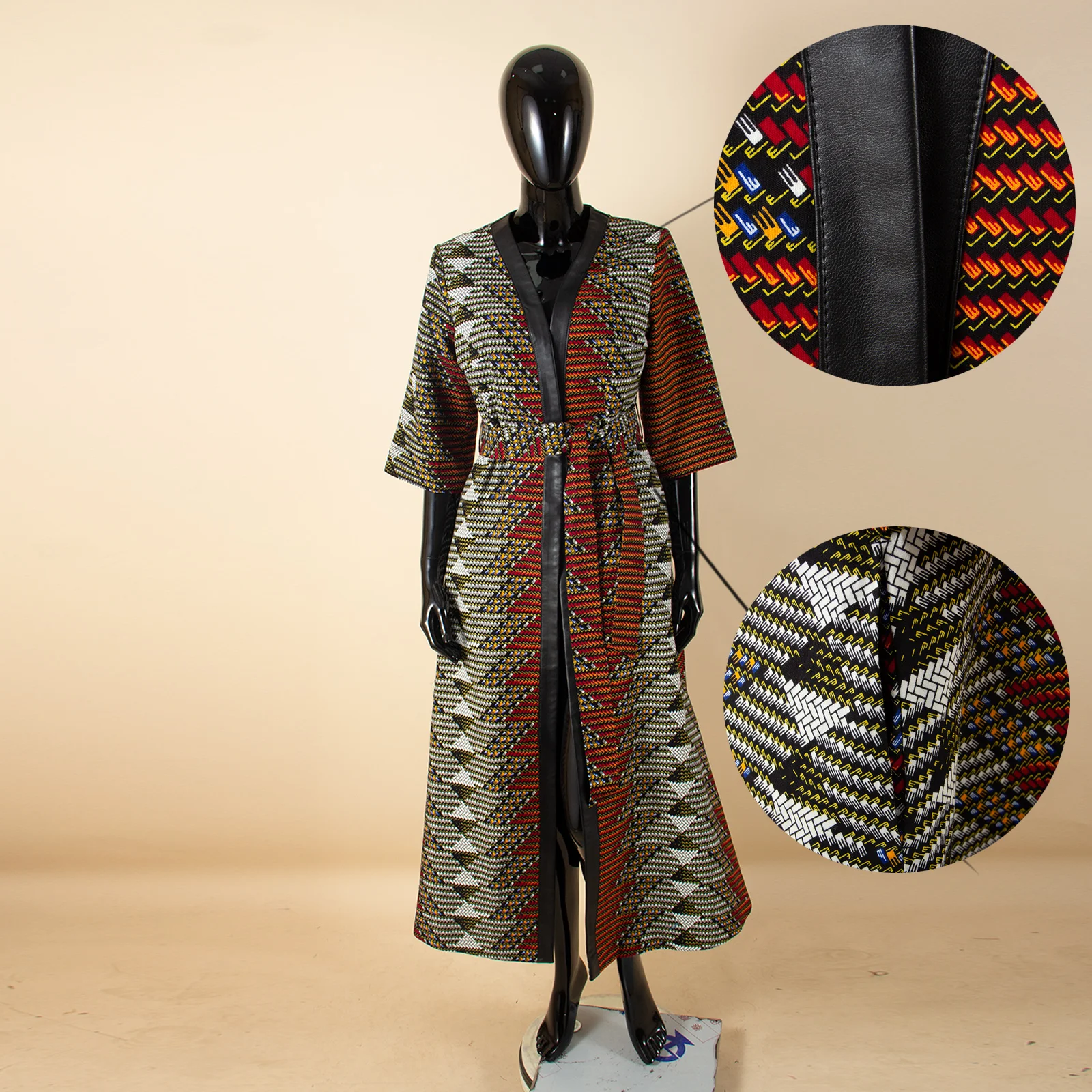 2026 Arrival African Wax Casual Coat for Women AFRIPRIDE Three Quarter Sleeve Ankle Length Women Coat with Sashes A1824009