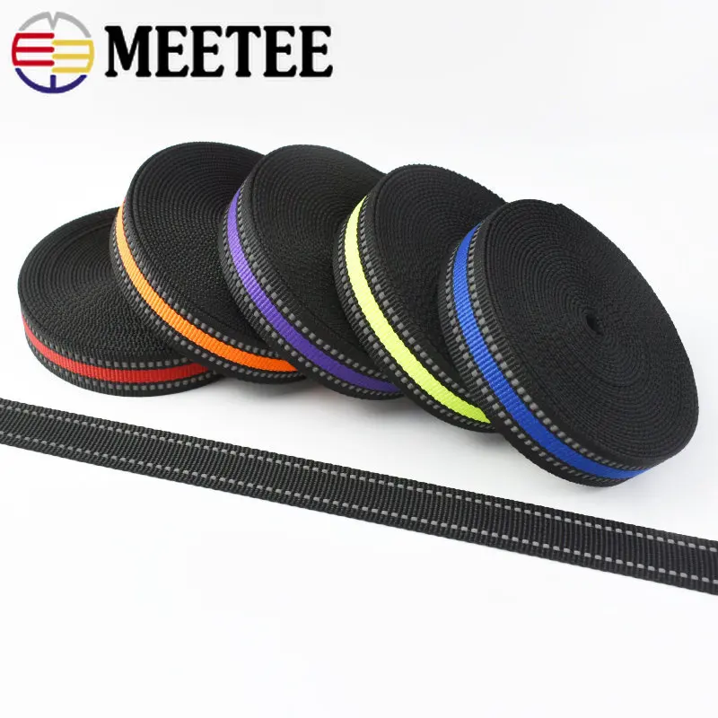 Meetee 10Meters Reflective Ribbon 15/20/25mm Webbing Tapes Shoulder Bag Strap Belt Clothes Dog Collar Luggage Sewing Accessories