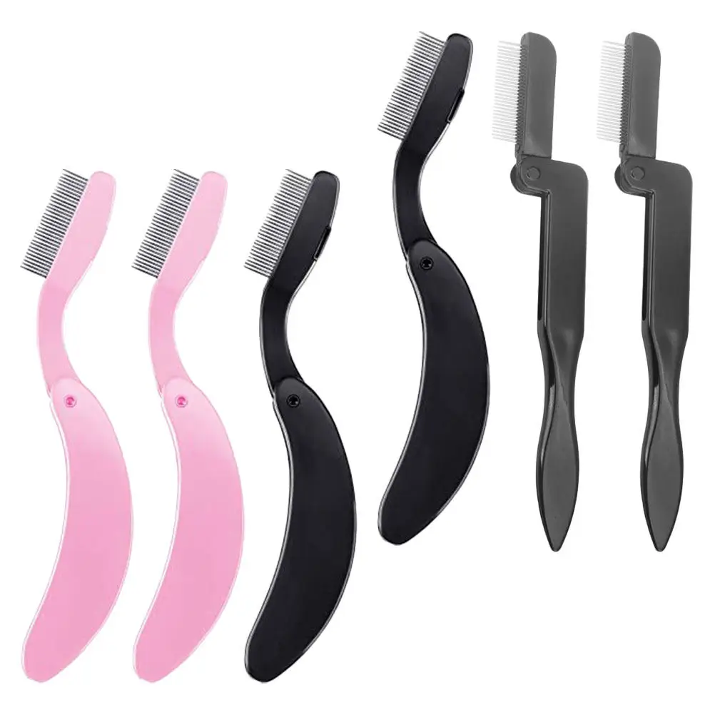 6Pcs Folding Stainless Steel Eyebrow Combs Eyelash Grooming Brushes Lash Combs Makeup Tool for Salon Home Eyelash Comb