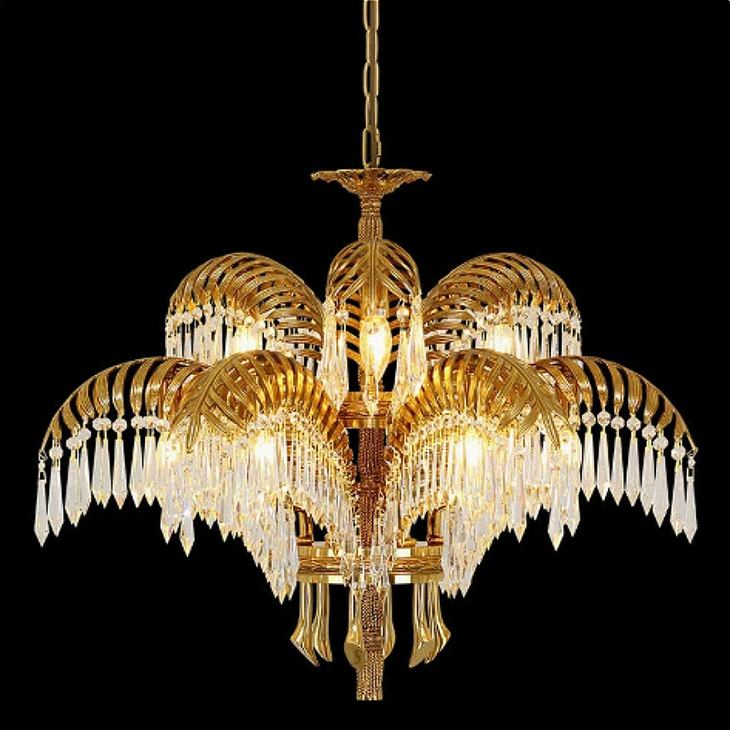 French Luxury High-end LED Pendant Light Handmade Carving Gold Brass Suspension Lamp Design Home Decor Villa Lobby Hanging Lamps