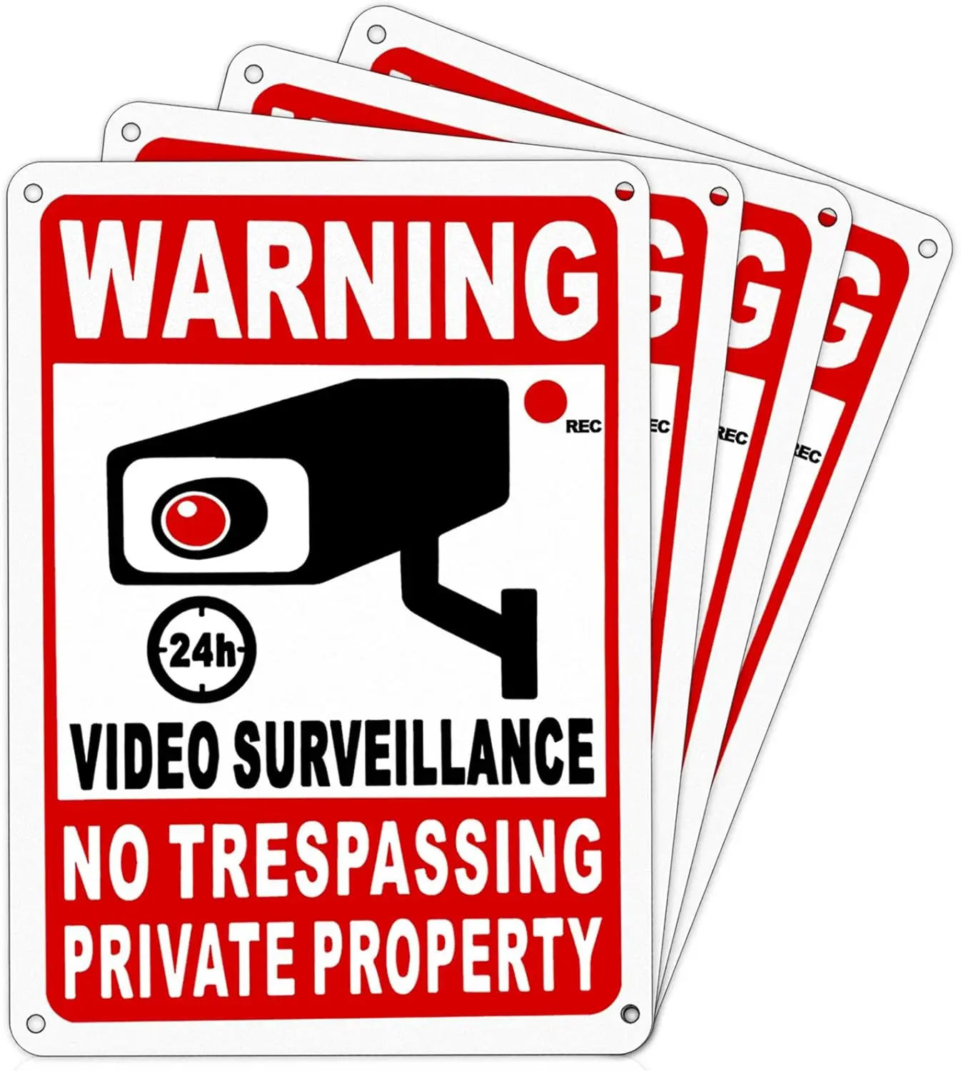 4-Pack Private Property No Trespassing Signs,10x7 Inch 24 Hour Video Surveillance Sign,Security Signs For Yard,Rust Free Aluminu