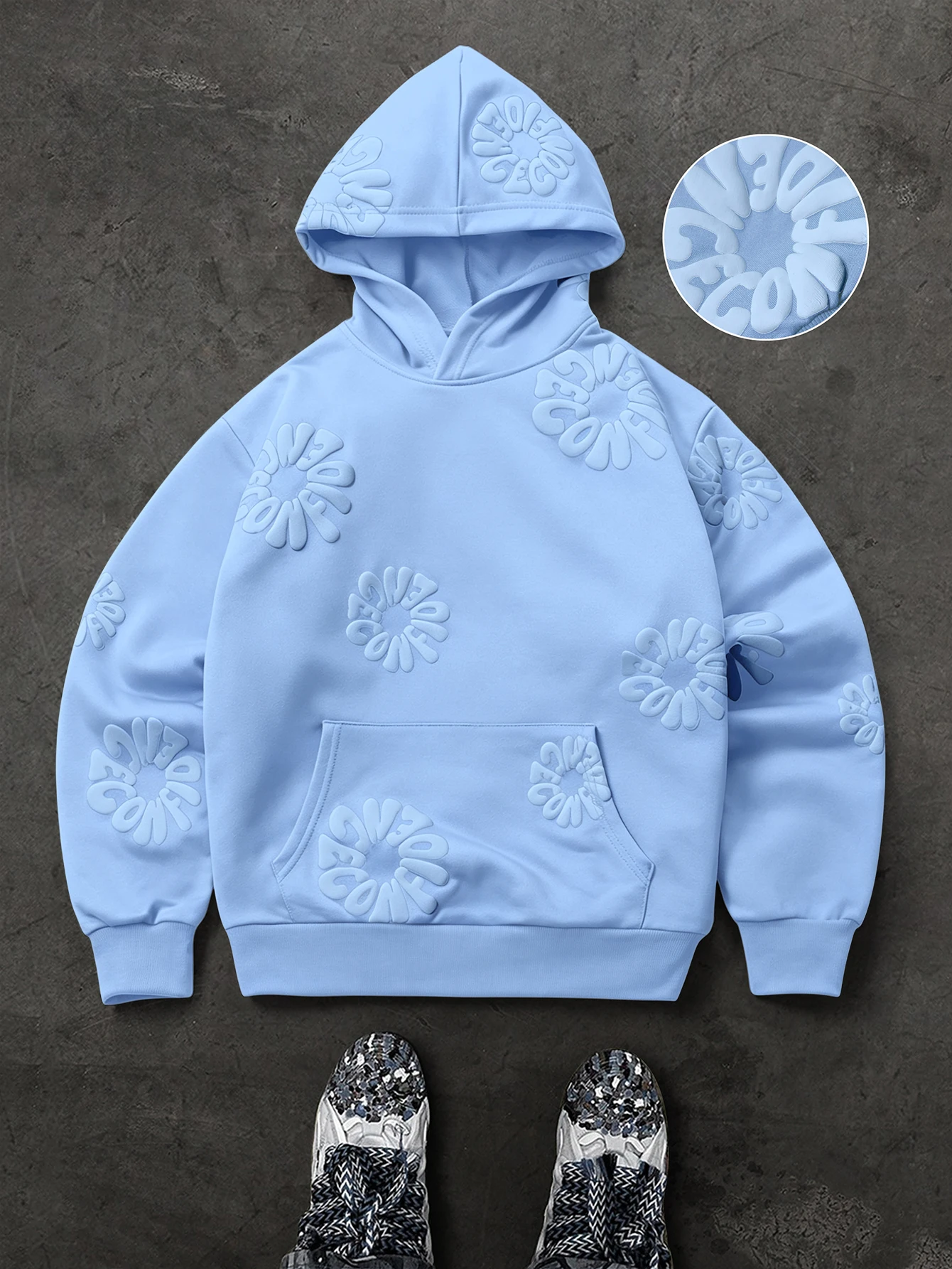 Herren Streetwear Hoodie Marke 3D Puff Print Blumenmuster Polyester Schwarz Kängurutasche Pullover Hoodie S-2XL Alle Größen 1 Stück – Detail 6