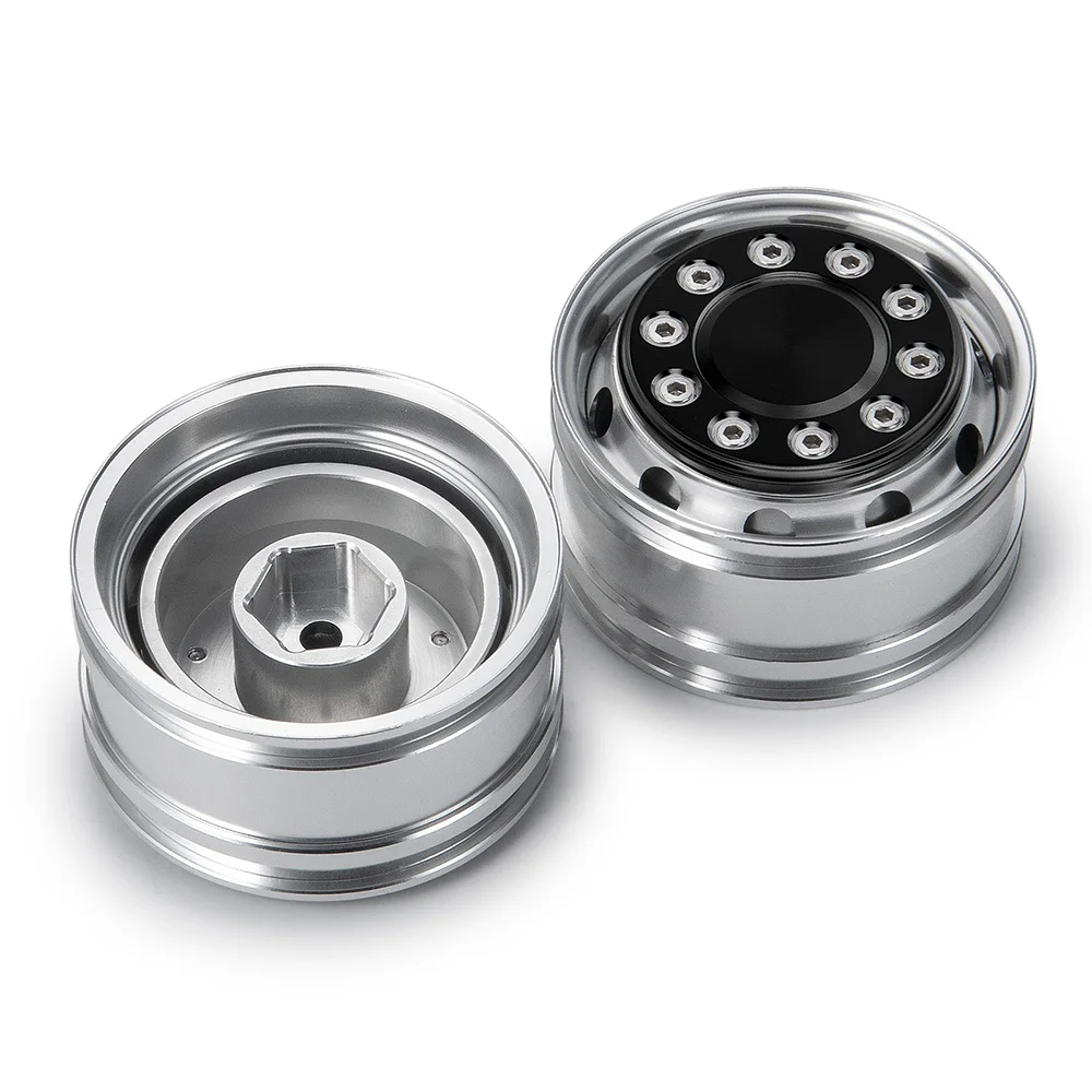 TRINOOD Aluminum Front Beadlock Wheels Rims 10 Spokes Hex Wheel Hub for 1/14 Tamiya Tractor Truck Trailer Upgrade Parts