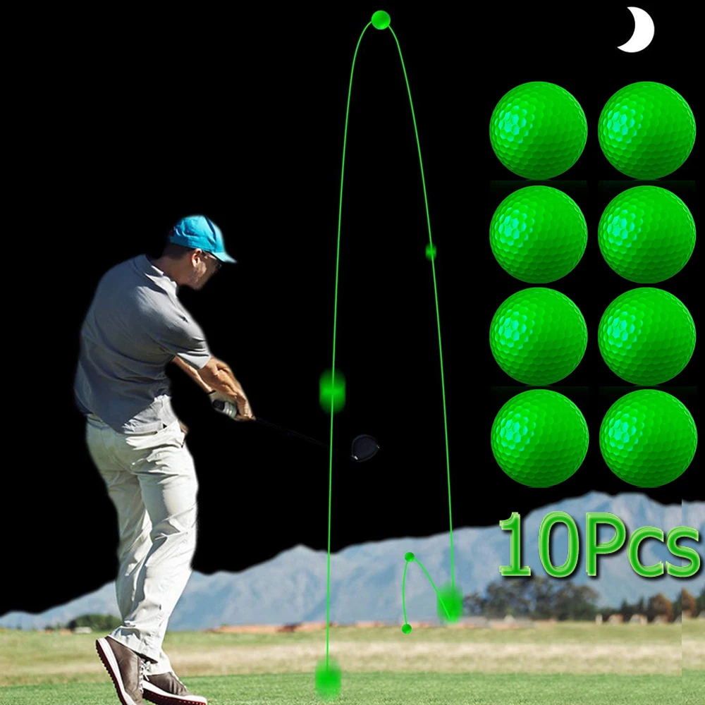 Bolas de Golf nocturnas luminosas, pelota de Golf de larga duración, reutilizable, brillante, recargable por linterna de luz solar, 10 unidades