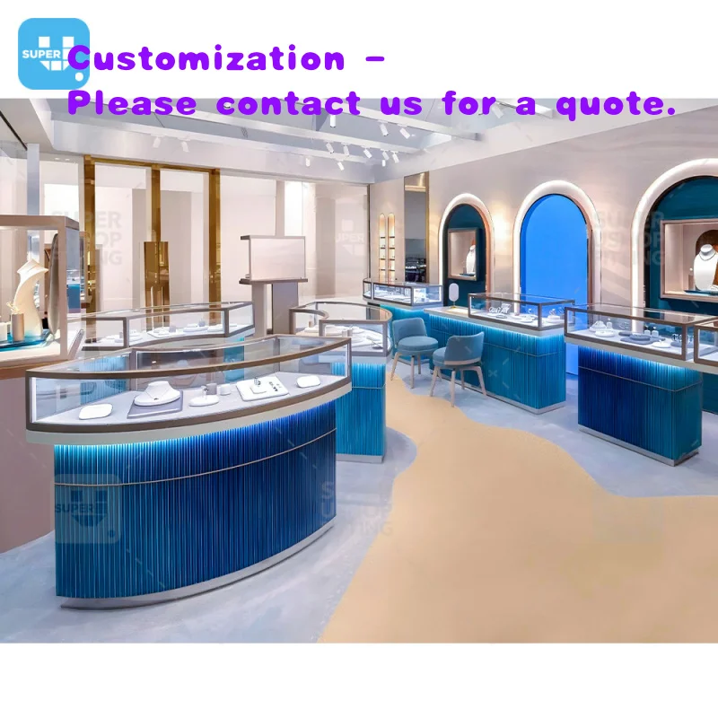 

custom.Modern Luxury Led Lighting Curved Jewellery Shop Display Table Furniture High End Custom Round Glass Jewelry Showcase