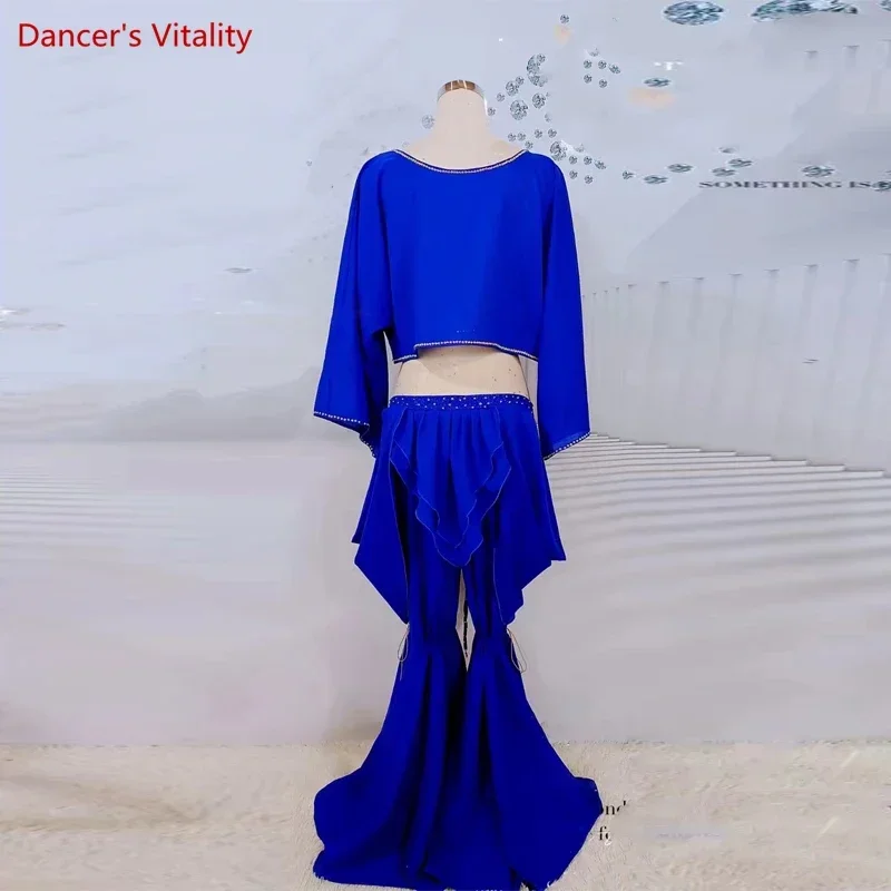 Conjunto de traje de dança do ventre para mulheres, adulto, crianças, conjunto de performance de dança do ventre, top + calças, 2 peças, roupa de