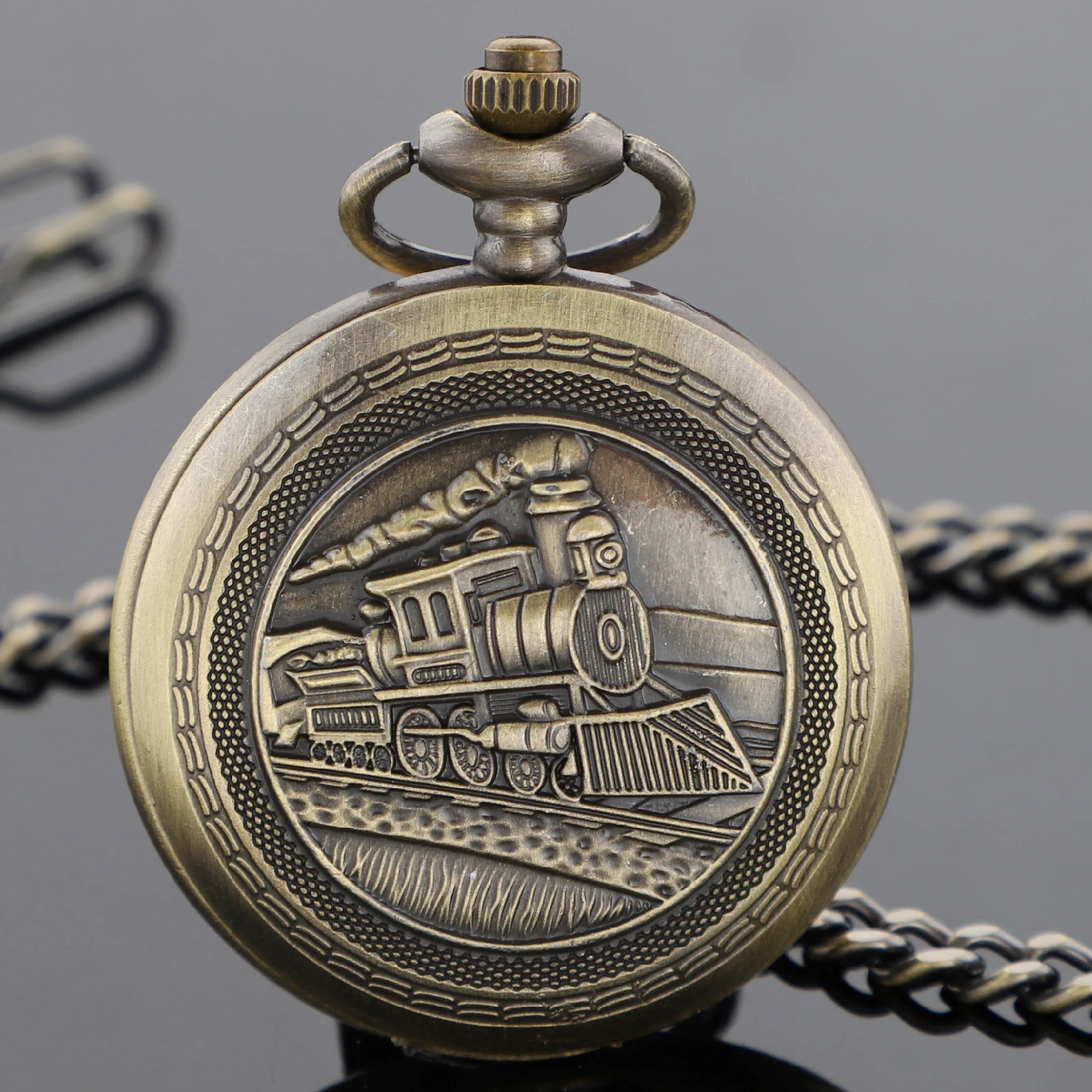 العتيقة Steampunk قطار محفورة كوارتز ساعة الجيب نصف هنتر فوب سلسلة الساعات الذكور أفضل قلادة هدية