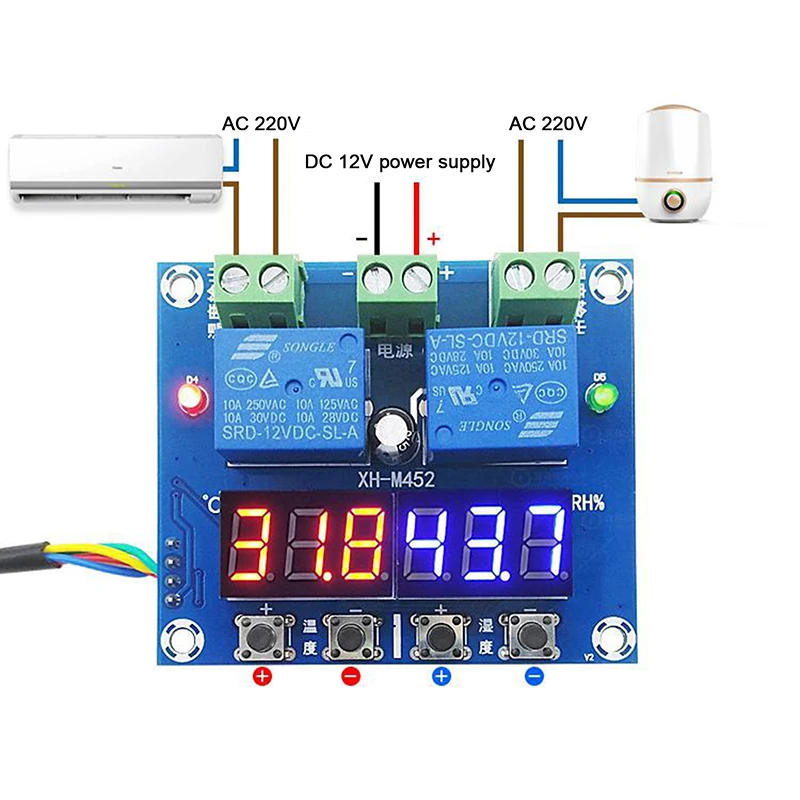 XH-M452 Humiture LED Digital Thermostat Humidistat DC 12V  Controller Regulator