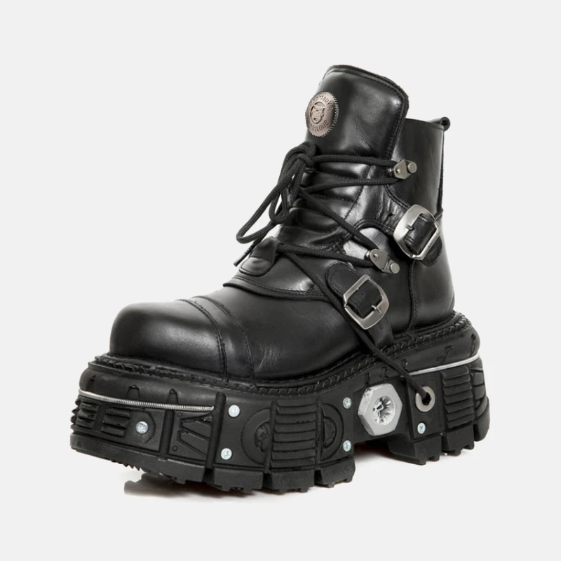 

2024 New Women Leather Tank Bottom Dark Punk Booties Gothic Motorcycle Heavy Metal Platform Boots Men