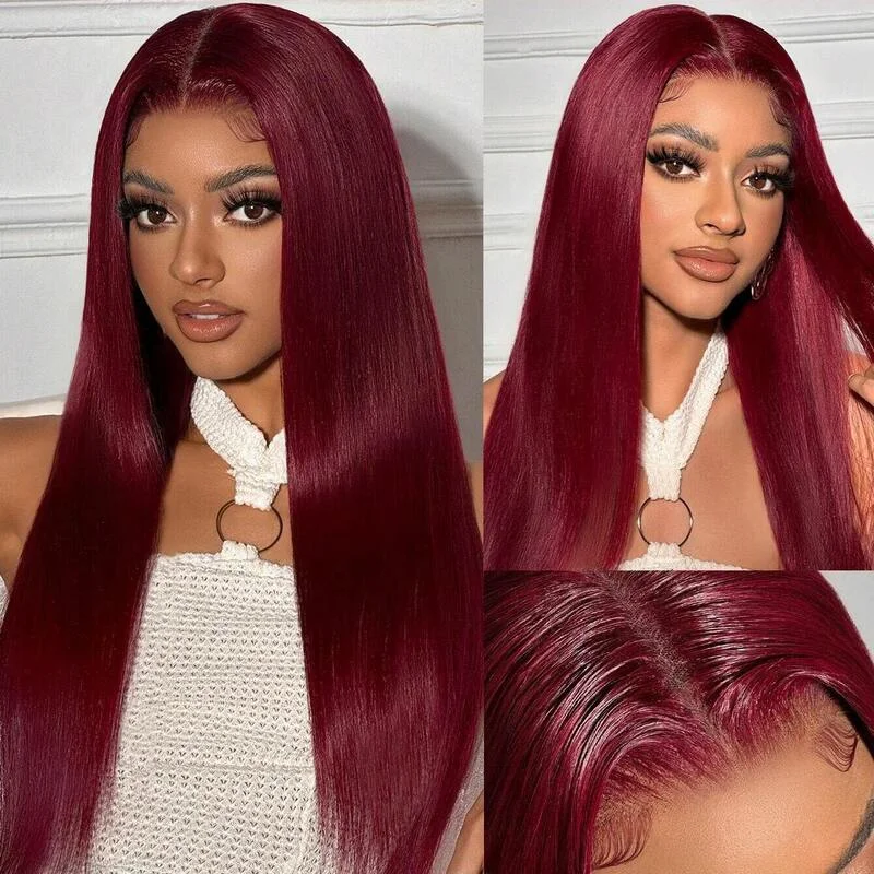 

Прямой парик 99J Burgundy с фронтальной шнуровкой 13x4/13x6 - предварительно сформированный, из бразильских человеческих волос, с прозрачной шнуровкой, 36 и 32 дюйма