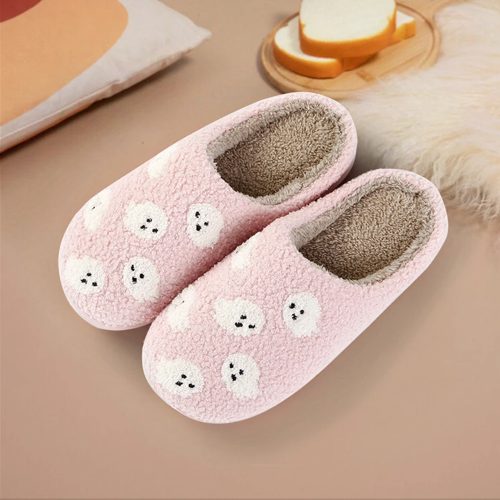 Halloween Ghost Plush Slippers Warm Slip-on House Shoes Comfortable Soft Furry Slipper Anti Slip Fuzzy Ghost Slippers for Winter