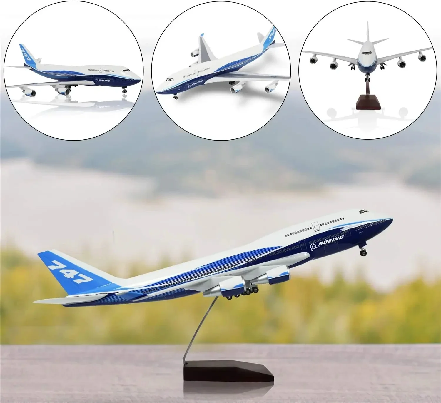 2024 New 1:160 Scale Large Model Airplane Boeing 747 Plane Models Diecast Airplanes with LED Light for Collection or Gift Deocr