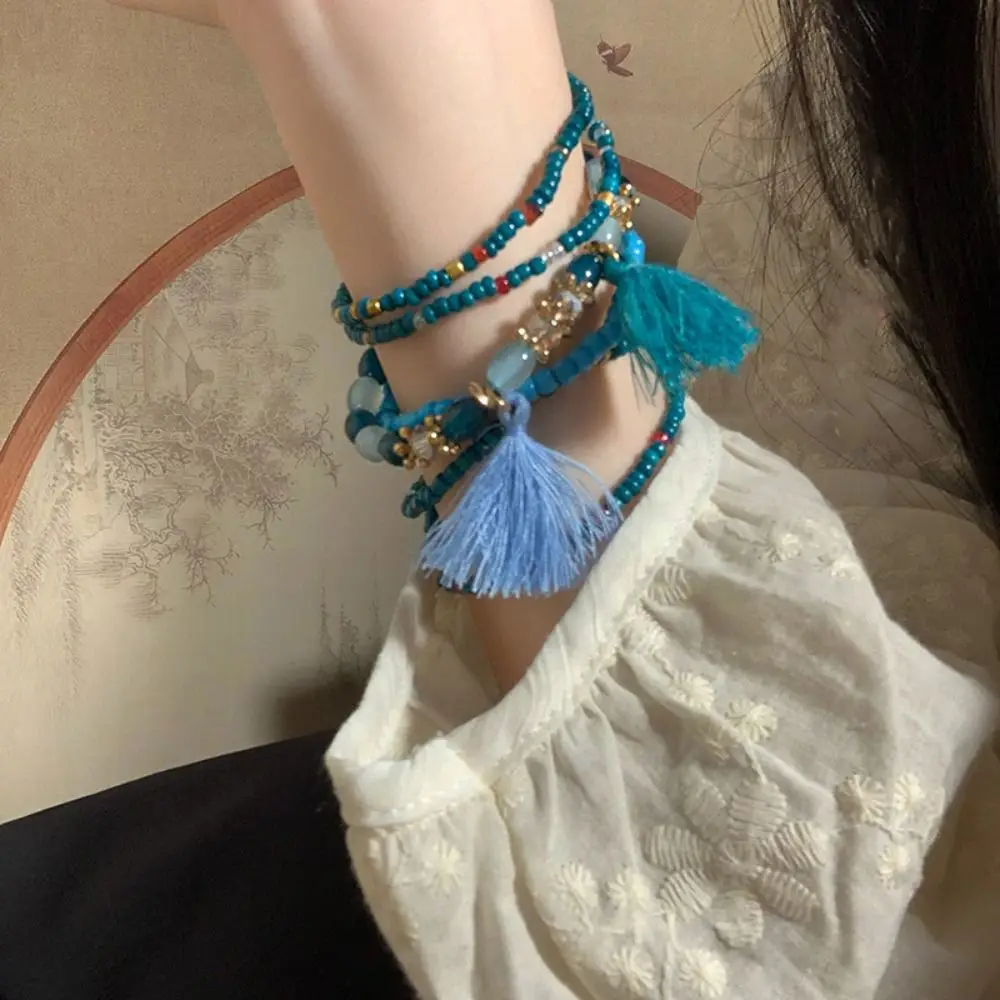 Multi Layer Bohemian Beaded Bracelet Handmade Colorful Bohemian Vintage Bracelets Beads Line Vintage Rice Beads Chain Bracelet