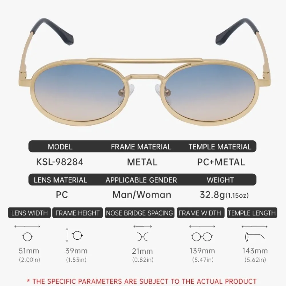 Retro Round Oval Sunglasses Small Frame Multicolor Lenses Metal Eyewear Double Beam Lightweight Steampunk Sunglasses Unisex