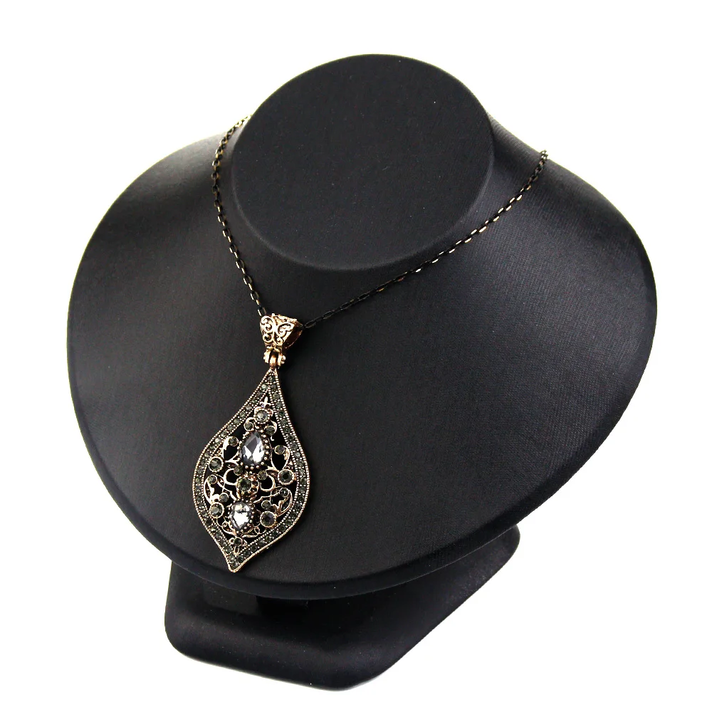 Sunspicems Unique Gray Crystal Pendant Necklace For Women Antique Gold Color Vintage Jewelry Party Accessories Luxury Gifts