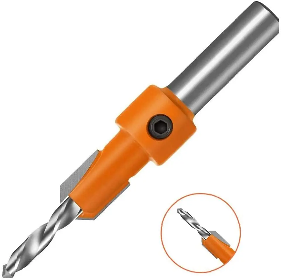 8mm Shank HSS Countersink Drill Bit Set with Stop Collars Woodworking Countersink Bit Hole Puncher Tools 5PCS