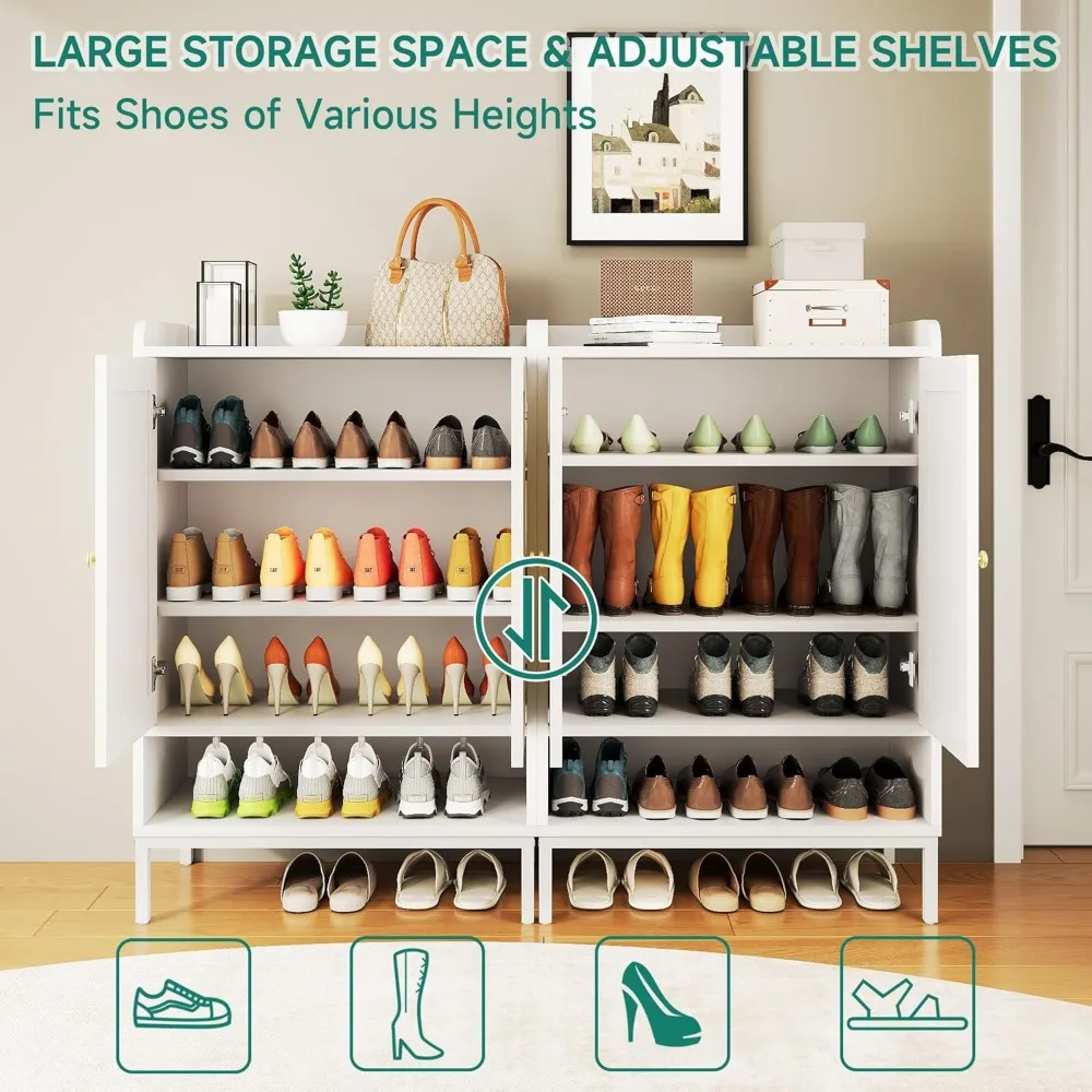 Armoire à chaussures en rotin pour l'entrée, meuble à chaussures avec étagères réglables pour l'entrée, rangement à 5 niveaux, 20 paires de chaussures T1