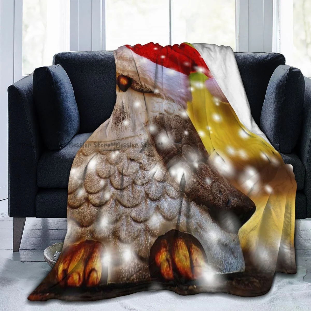 Soft Blanket Christmas Owl Santa Hat Snow Winter Sofa Throw Light Thin Mechanical Wash Flannel Blanket