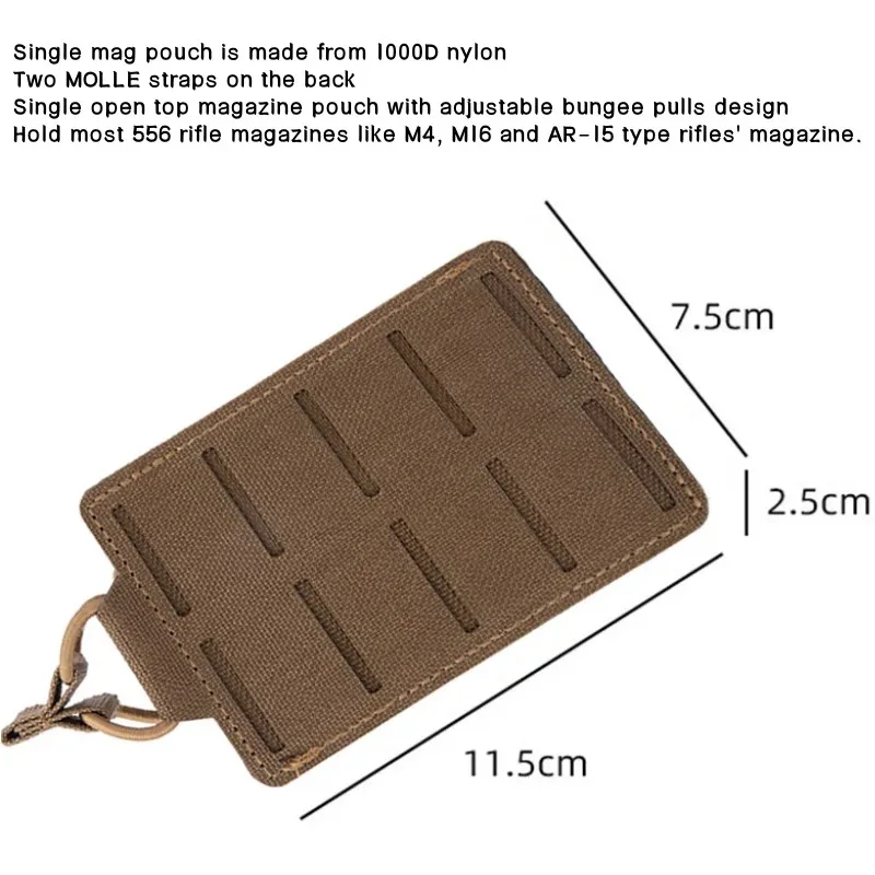 Outdoor MOLLE 5.56 Single Mag Pouch for M4 M16 Magazines Holder Open-Top Mag Carrier Multi-functional Accessory Bag