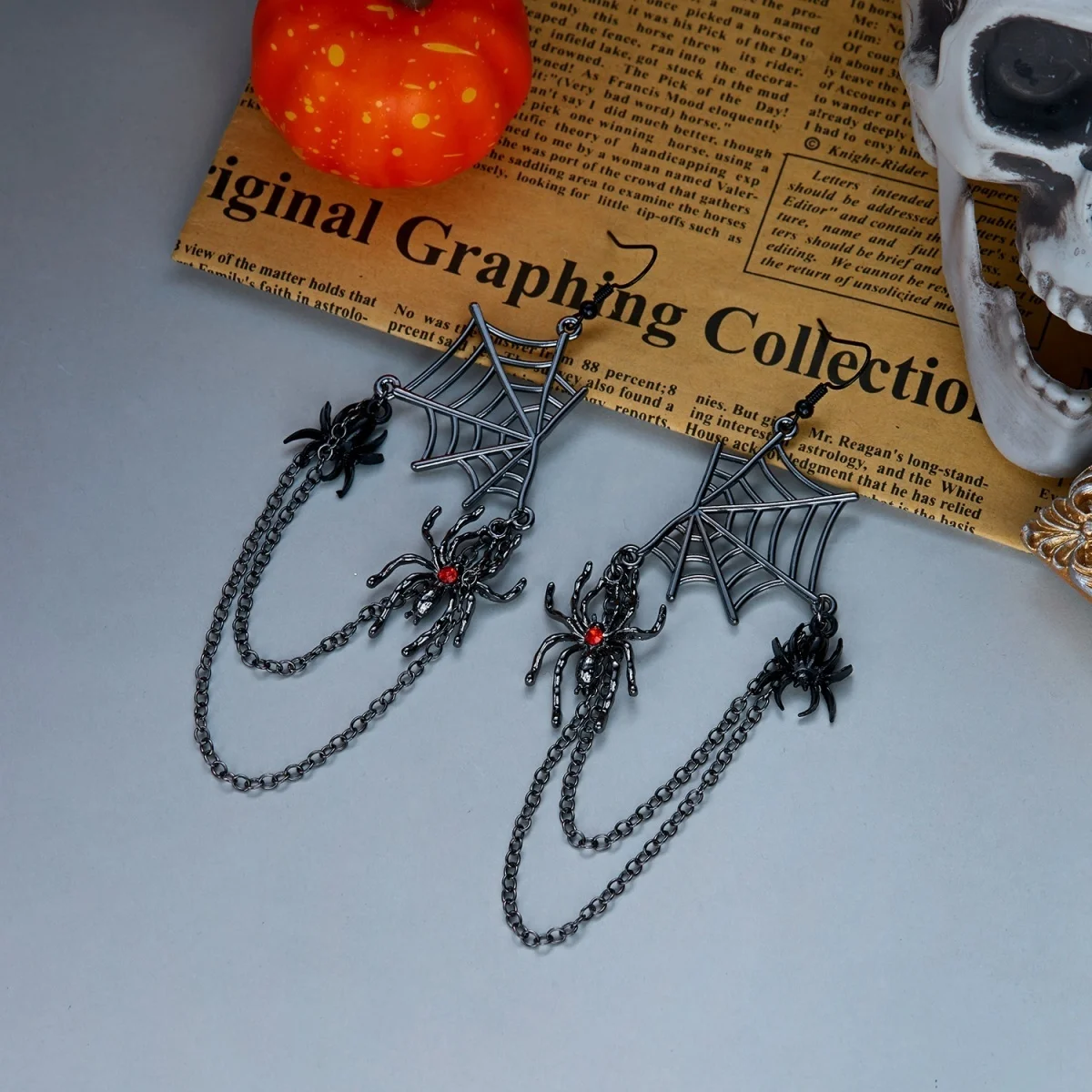 Dunkelschwarze Halloween-Spinnennetz-Ketten-Quasten-Ohrringe für Damen, Cosplay-Party, Insekten-Spinnennetz-Ohrringe, Gothic-Schmuck – Detail 23