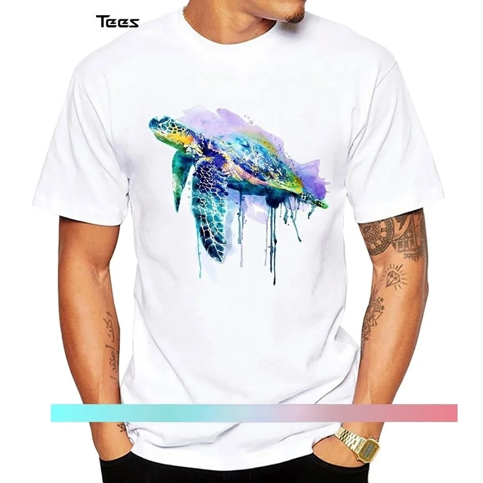 Men's Funny Watercolor Animal T-Shirt Casual Top Customized Hand-drawn Design Custom Clothing Personalized Fashion