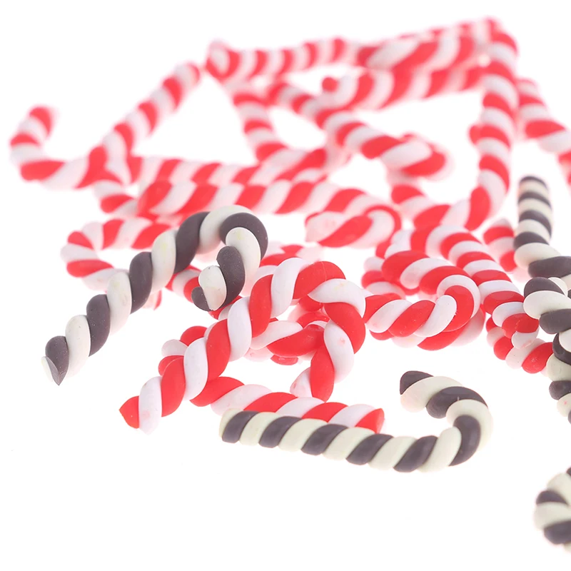 

30/50Pcs Dollhouse Miniature Clay Christmas Red White Candy Cane Model Doll House Kawaii Decoration