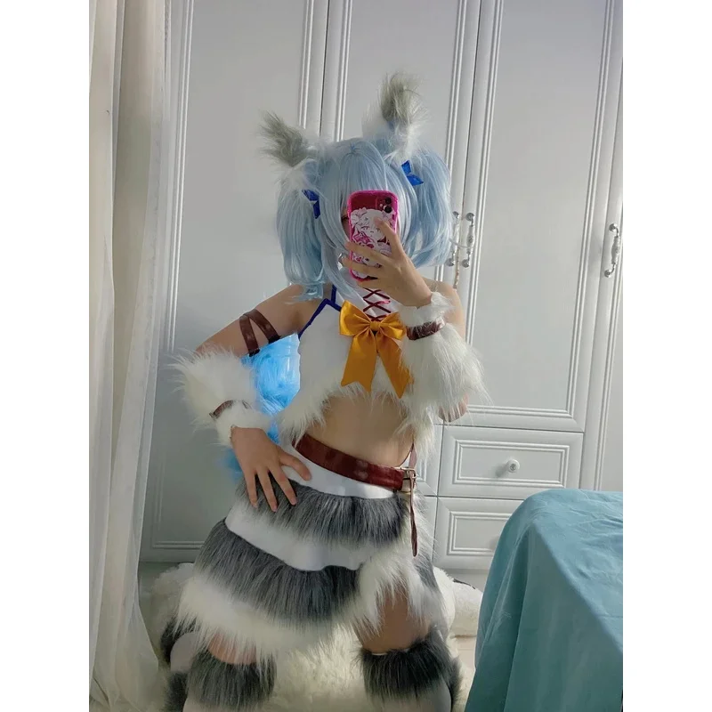 إعادة أنيمي من زي تنكري للشافي للنساء ، ذيل الهالوين ، أحذية ، شعر مستعار ، آذان ، أحذية ، كايفوكو ، جوتسوشي ، لا ياروشي