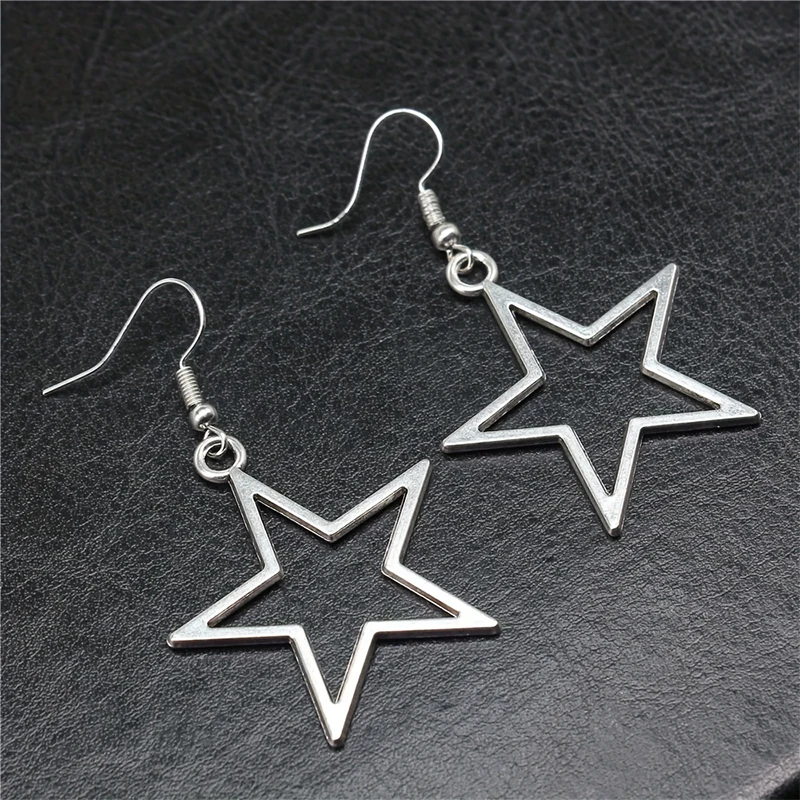 Hollow Big Star Earrings Silver Color Pentagram Dangle Earrings For Women Girls image 3