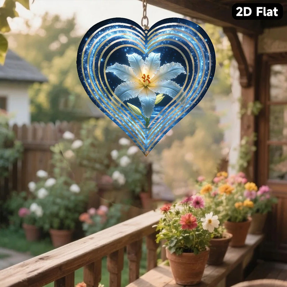 Two-dimensional Design, 1pc Bohemian Metal Wind Chime, Adorned with Sparkling White Lilies and Starry Night Patterns