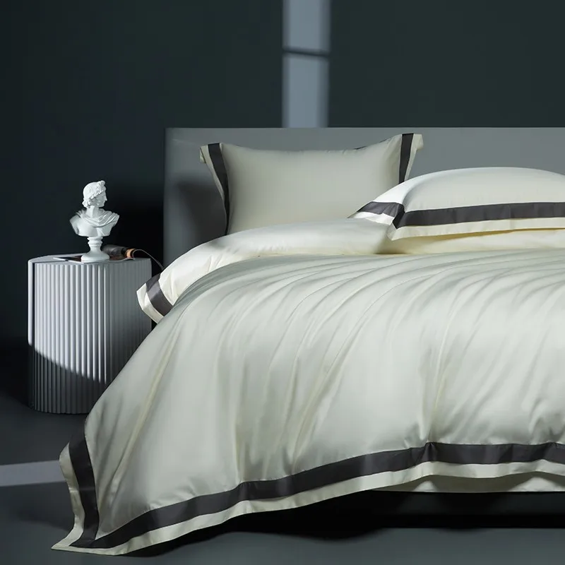Premium 1400TC Egyptian Cotton Smooth Soft Bedding Set Chic White Grey Patchwork Duvet Cover Flat/Fitted Bed Sheet Pillowcases