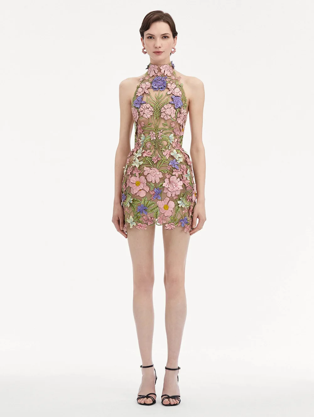 럭셔리 관점 자수 드레스 봄 여성 민소매 홀터 미니 드레스 새로운 여름 높은 허리 백리스 패키지 힙합 드레스