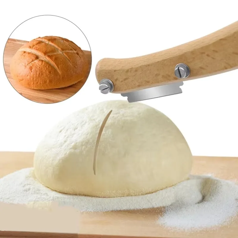 Bread Lame Tool with Wooden Handle and Replaceable Stainless Steel Blades for Artisan Bread Scoring and Baking Decoration