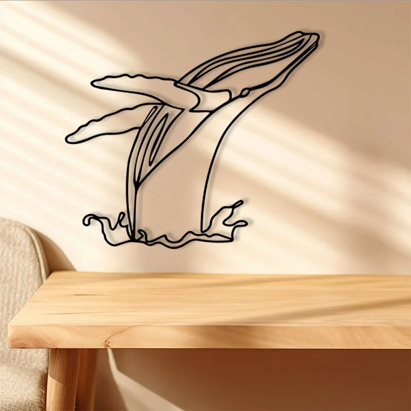 Whale Metal Wall Art Iron Ocean Sculpture Living Room Hanging Mural Coastal Christmas Powder Coated Marine Decor Gift