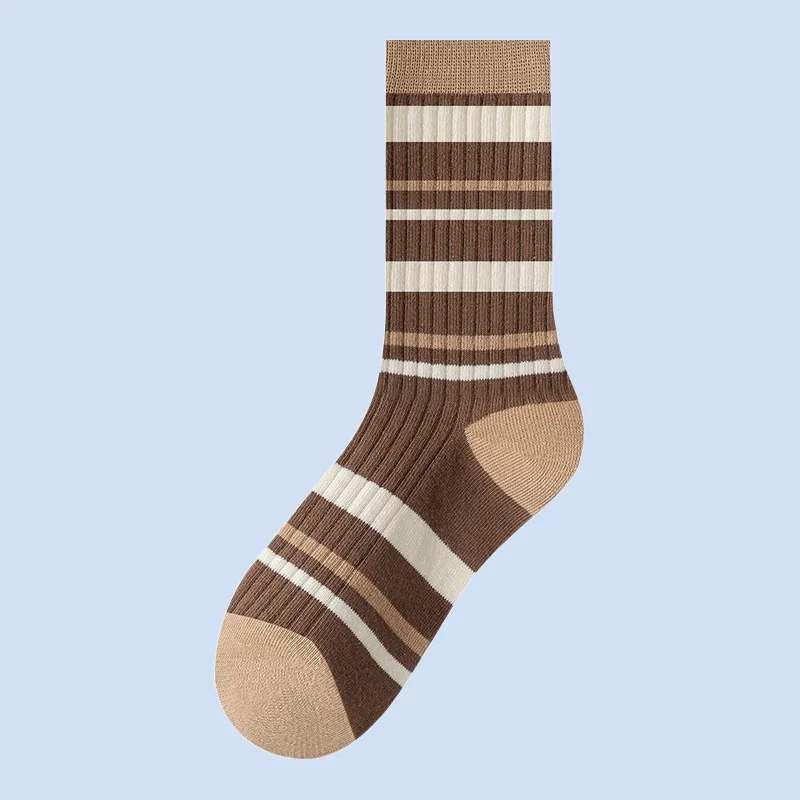 5/10 Pairs Maillard color women's socks striped letter mid-tube socks coffee color pile socks American style socks