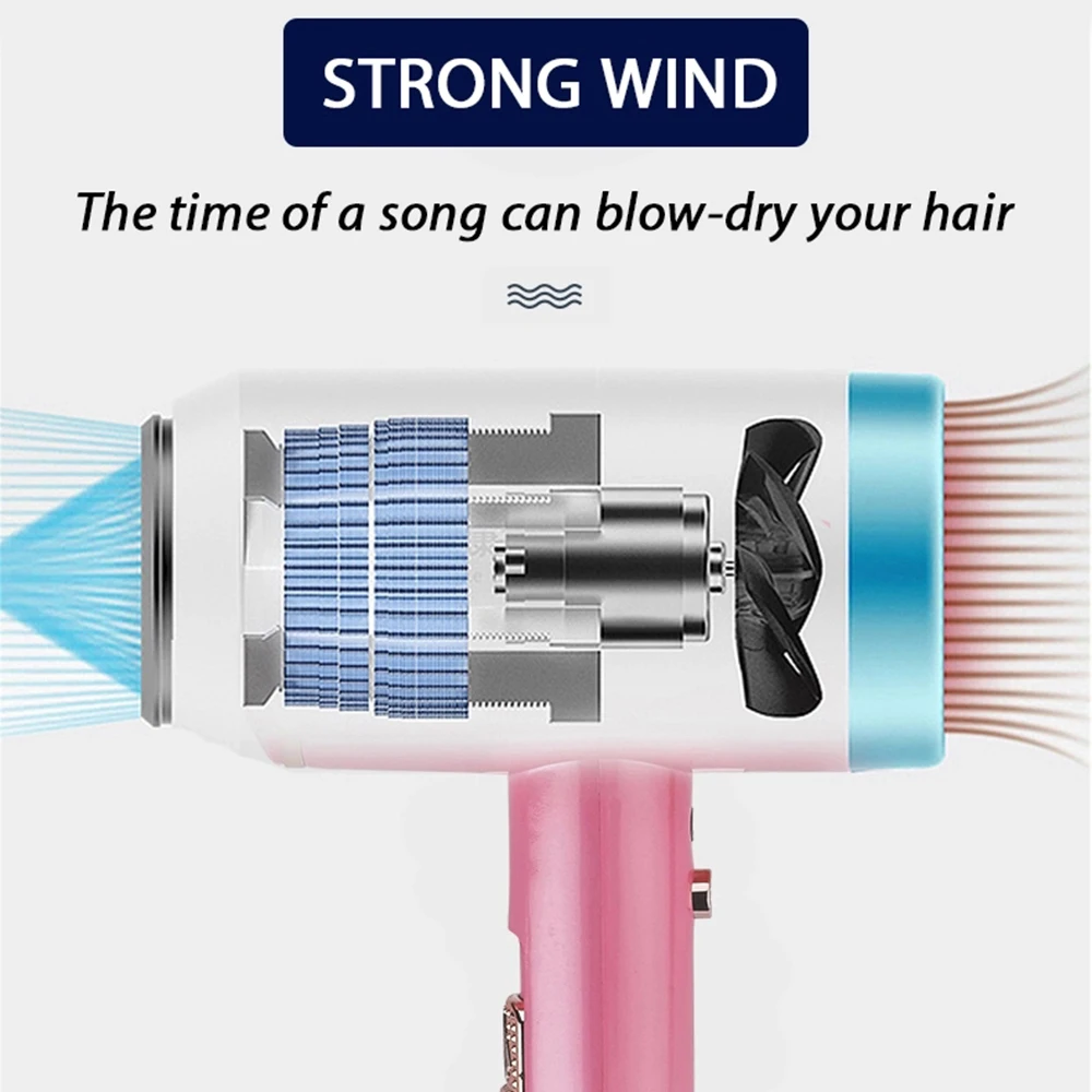 Secador de pelo profesional de 2000W, soplador de viento fuerte frío y caliente, ligero, Motor de CC, secado rápido, soplador de 3 engranajes con 3 boquillas