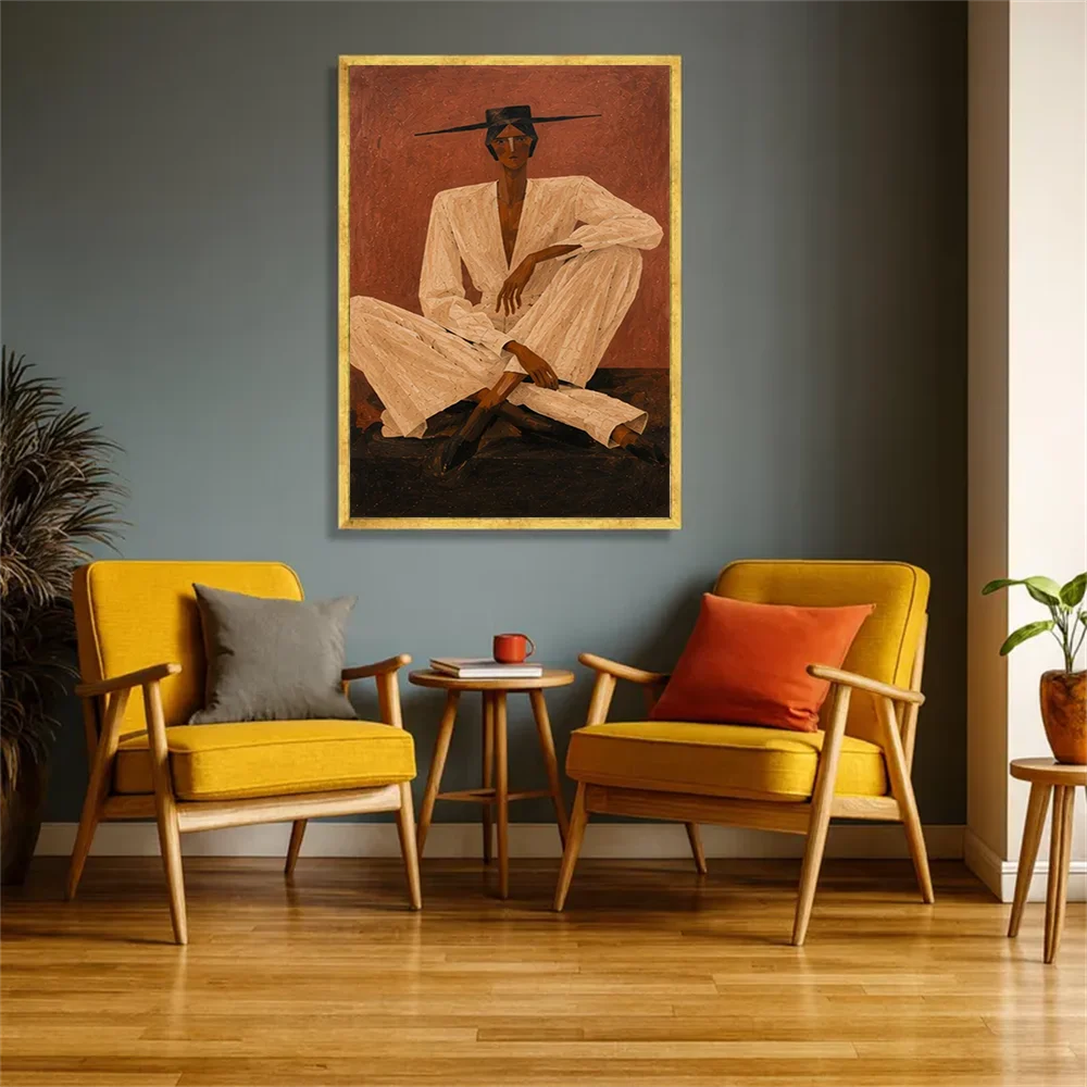 

Hand-Painted Abstract Oil Fashion Figure Wall Art Canvas Terracotta Wabi-Sabi Living Room Bedroom Decor