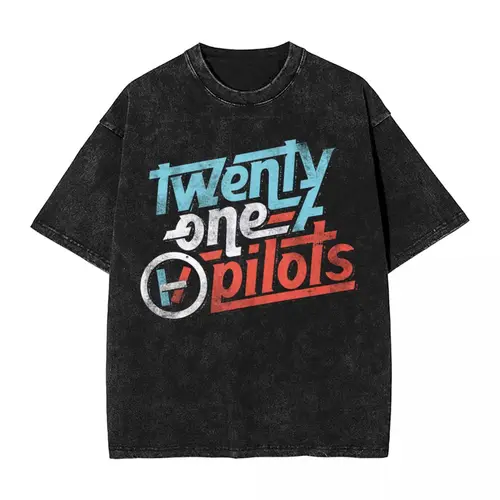 Imagen 2 del producto Twenty-One Pilot-Camiseta de motocicleta con estampado lavado para hombre y mujer, Camiseta de algodón Harajuku, camiseta de manga corta de verano para hombre