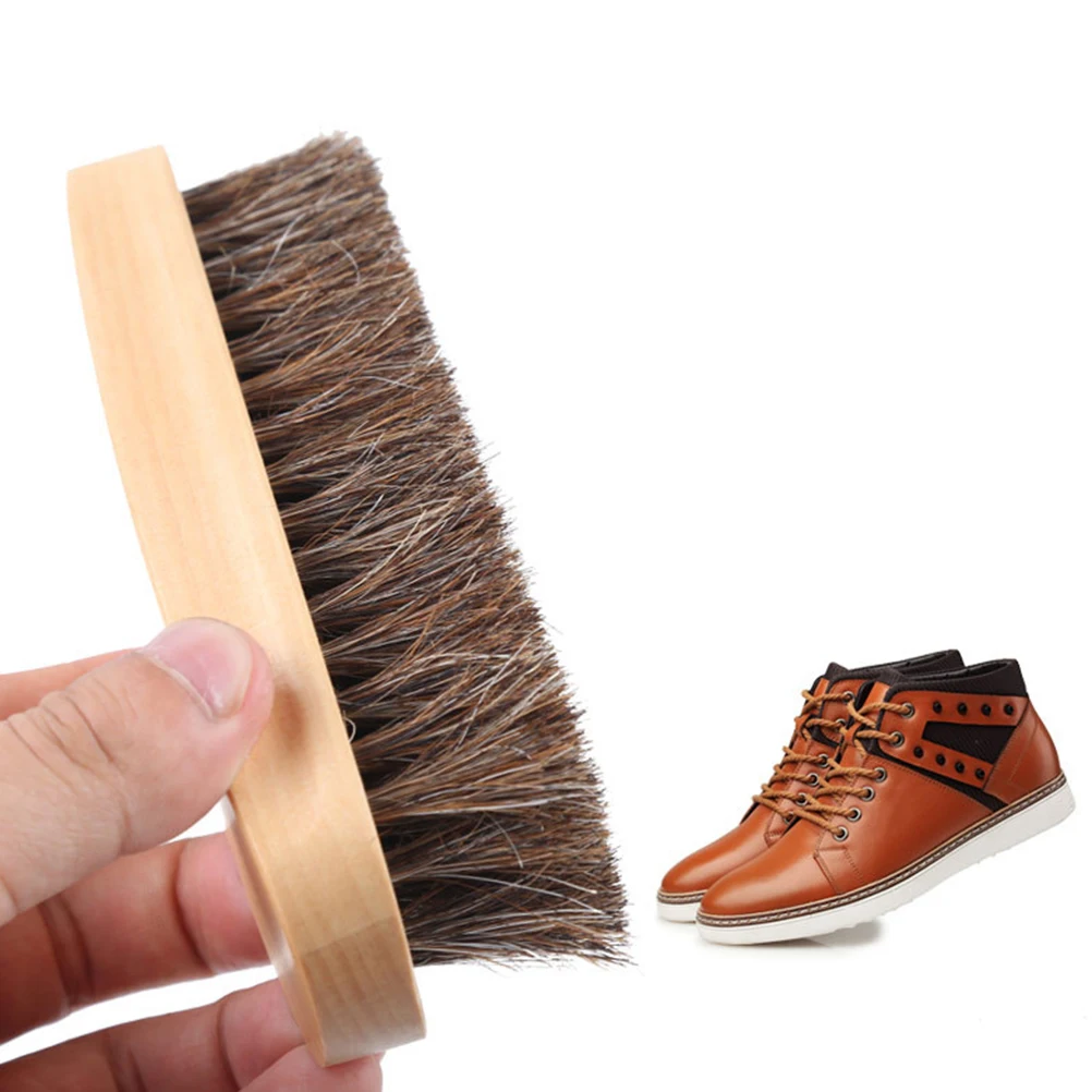 

1pc Shoe Wooden Handle Horse Hair Cleaning Tool Odorless Portable Boot Scrub Brush Durable Light Weight Polishing Brush For Men