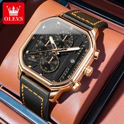 OLEVS TOP Brand Original Men's Watches Fashion Waterproof Leather Strap Quartz Male Wristwatch Luminous Watch Chronograph Clock