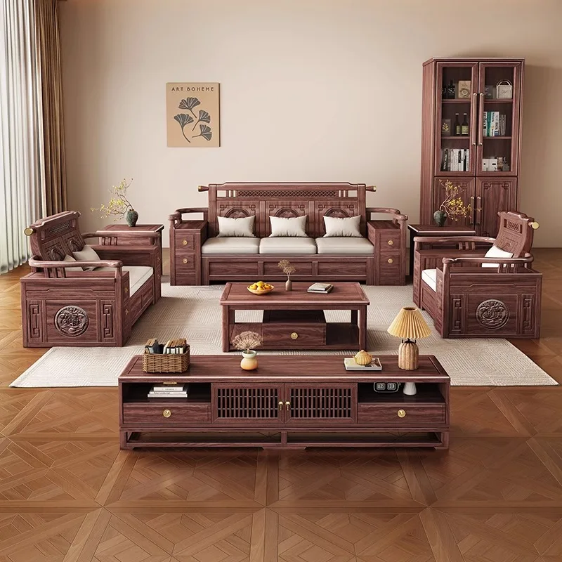 Customizable new Chinese black walnut sofa living room modern simple size apartment winter and summer dual use